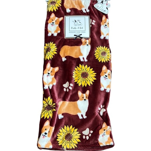 Pickles & Dot Other - Pickles & Dot - ‘Corgis & Sunflowers‘ Plush Throw 60 x 70”. NWT.